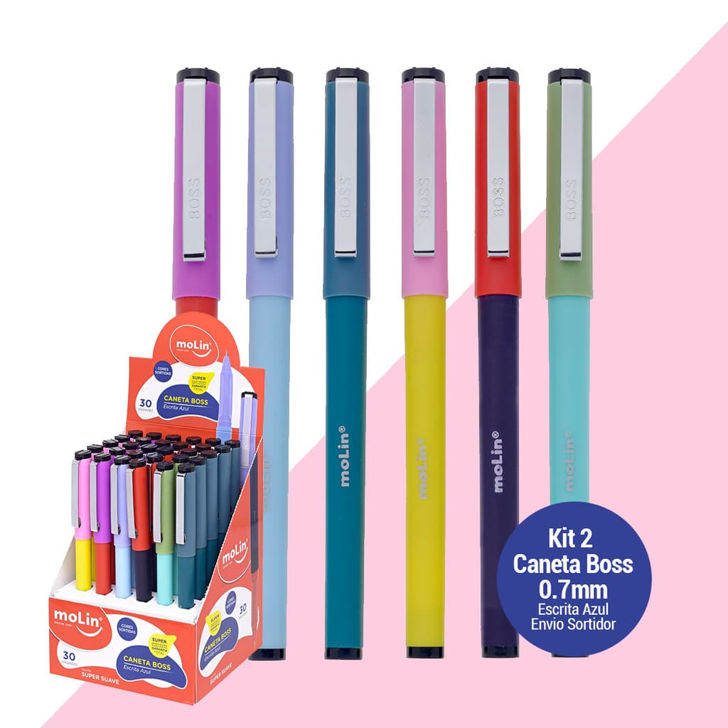 Kit 2 Canetas Sortidas Boss 0.7mm Escrita Azul Und