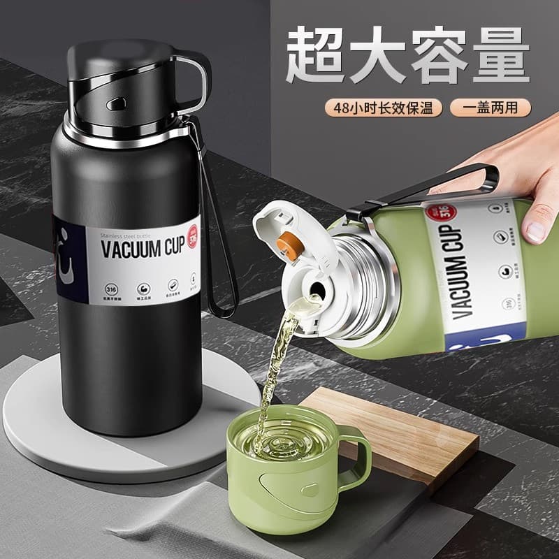 316 copo térmico de aço inoxidável masculino grande capacidade portátil xícara de chá estufado pote de água 1500ml Metal