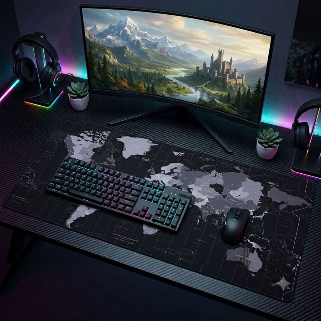 Mouse Pad Gamer Ergonômico com Apoio para Punho Antiderrapante e Confortável Mapa