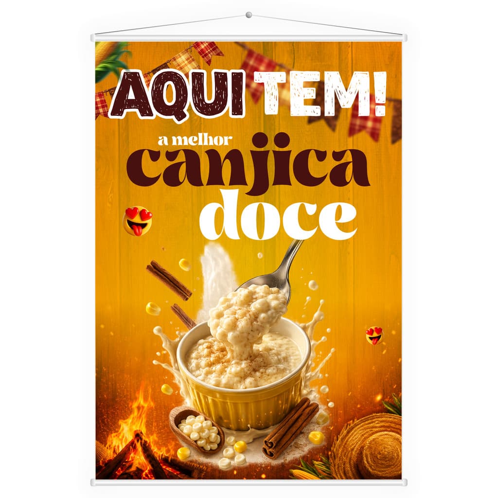 Banner Faixa Lona Aqui Tem Canjica Doce Festa Junina 60x40