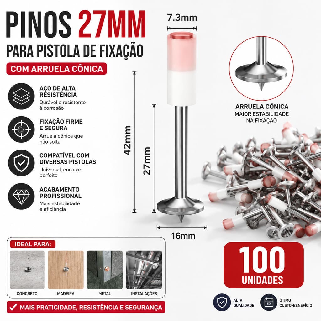 Kit Pino 27mm para Pistola de Fixação com Arruela