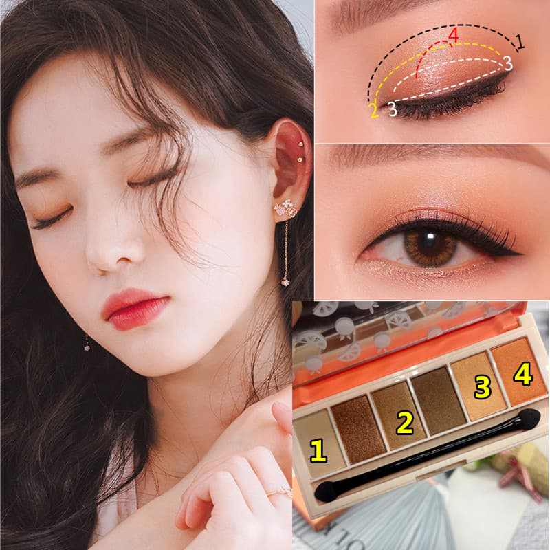 Flor branca água leite chá maquiagem frutas seis cores paleta de sombras Blush alto brilho contorno integrado vinho tint