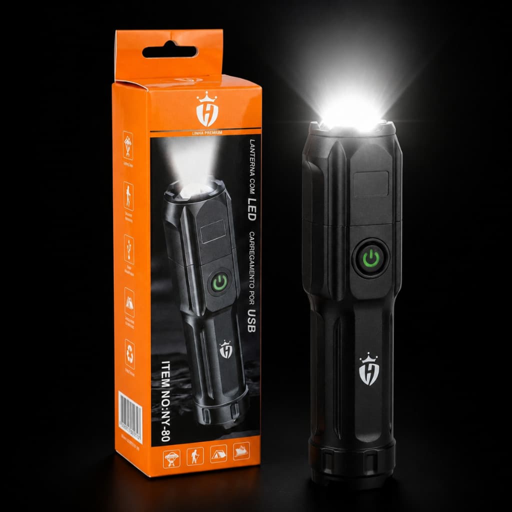 Lanterna Led Potente Recarregável USB Portátil Luz Forte