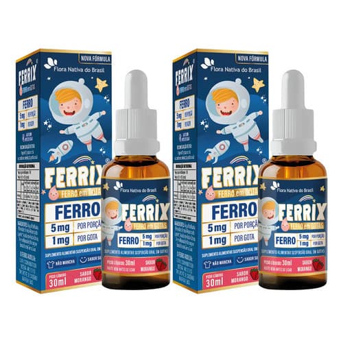 Kit 2x Ferrix Ferro Infantil 30ml Flora Nativa Sabor:morango Vitamina