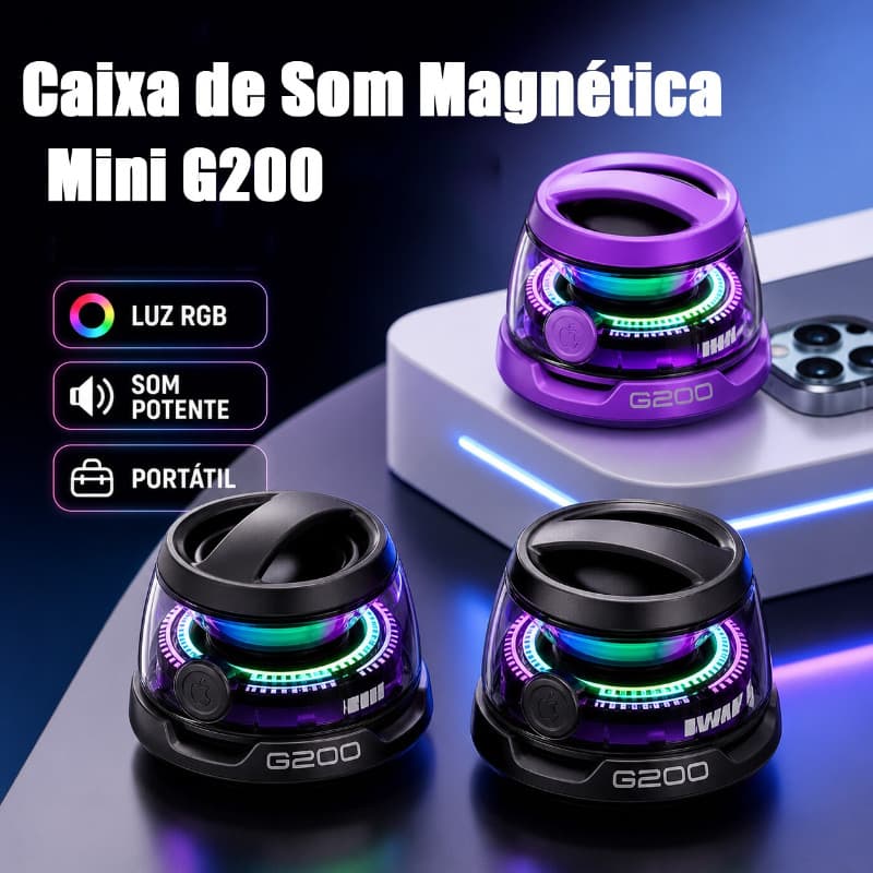 Caixa de Som Magnética Mini G200 Caixa De Som Bluetooth portátil mini Speaker Com luzes coloridas