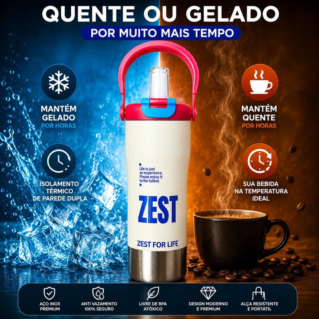 Garrafa Térmica Inox Portátil Academia Resiste não Vaza Canudo