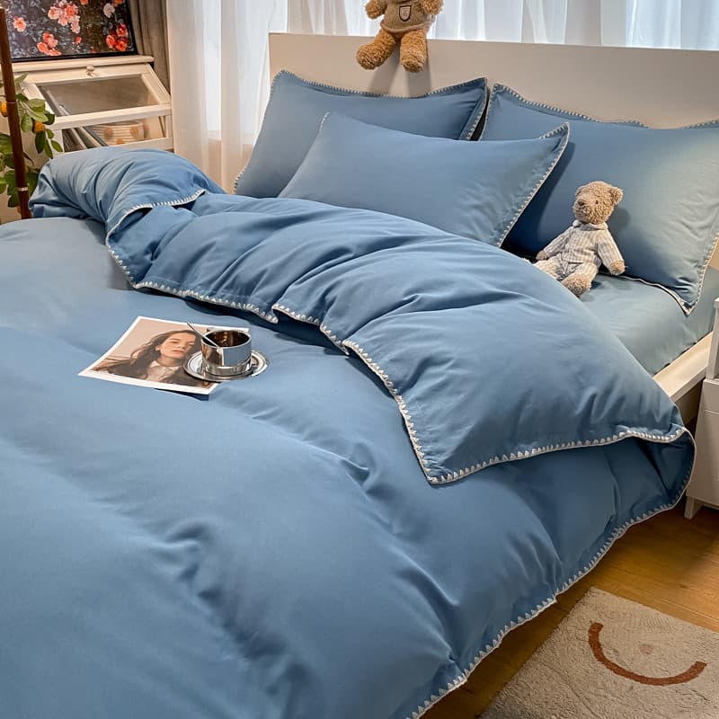 Ins Light Luxury Style Simples Totalmente Lavado Algodão Conjunto de Quatro Peças Cor Sólida Cama Dormitório Estudantil