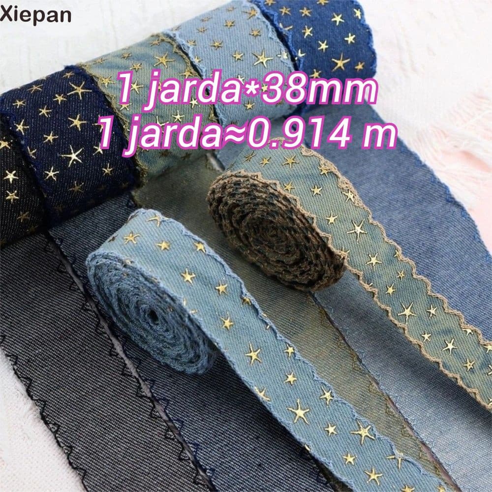 XIEPANGO Fita Estrela Dourada De 1 Jarda , 38MM , De Largura , De Pano Jeans , Suprimentos De Costura De Roupas