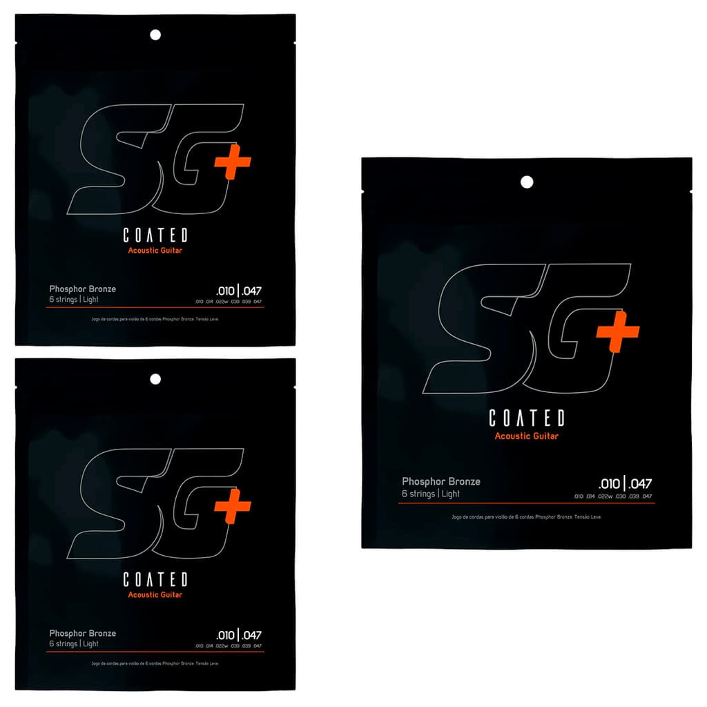 Kit 3 Encordoamento P/Violão Fósforo Bronze SG+ Revestido 10