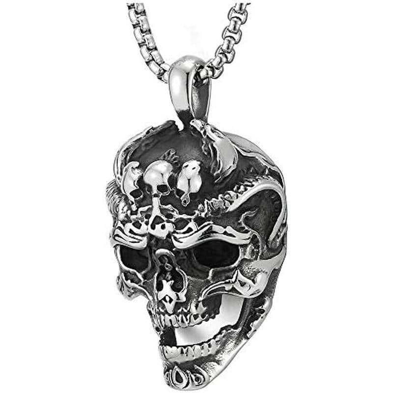 COOLSTEELANDBEYOND Colar Masculino Com Pingente De Caveira Vintage Grande De Aço Inoxidável Corrente De Trigo De 30 Pole
