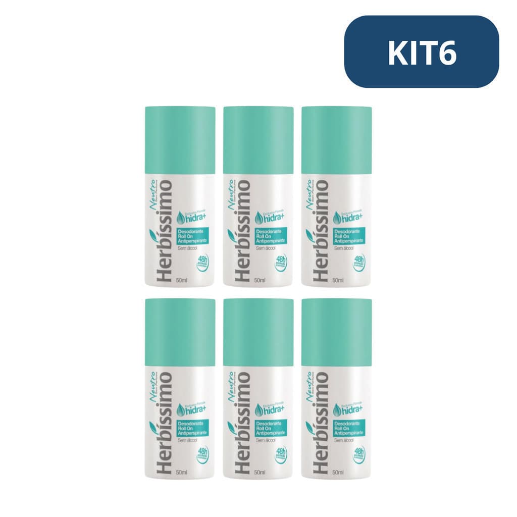 Kit 6 Desodorante Herbíssimo Roll on Neutro 55g (Protege até 48HR)