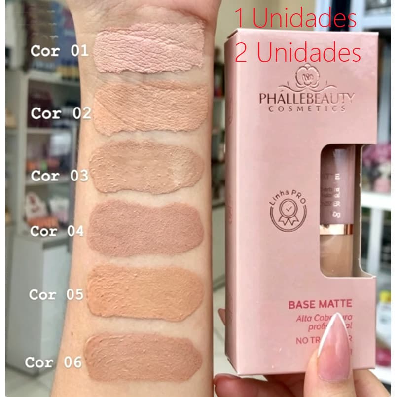 Base Matte PhálleBeauty Alta Cobertura 30g Efeito Aveludado Longa Duração