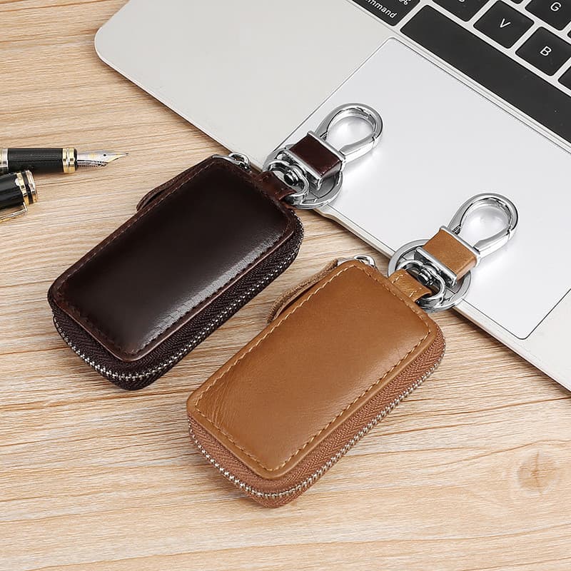 Capa protetora de couro genuíno para chave, portátil, pequena, feminina, bolsa de armazenamento de chave, almofada de ci