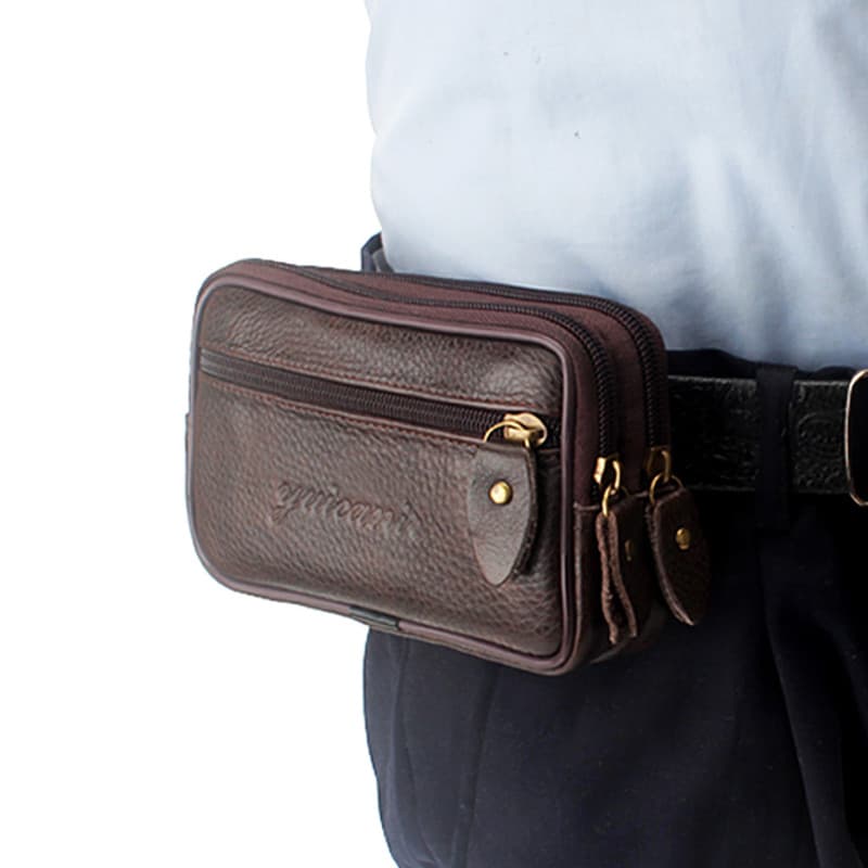 HG bolsa de couro genuíno para celular, bolsa de cintura com cinto para homens de meia-idade, bolsa de cintura Horizonta