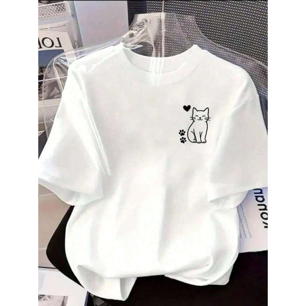 Camiseta básica estampada unissex gatinho 100% algodão confortável modelo verão Moda Maligu