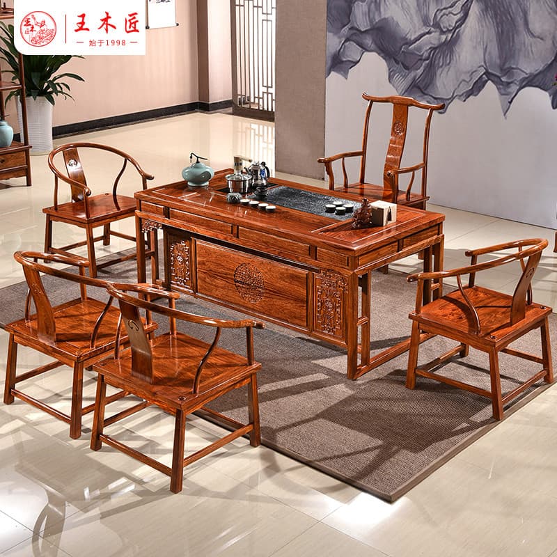 Wang carpinteiro mogno mesa de chá jacarandá madeira maciça mesa de chá cadeira combinação ouriço vermelho sândalo chinê