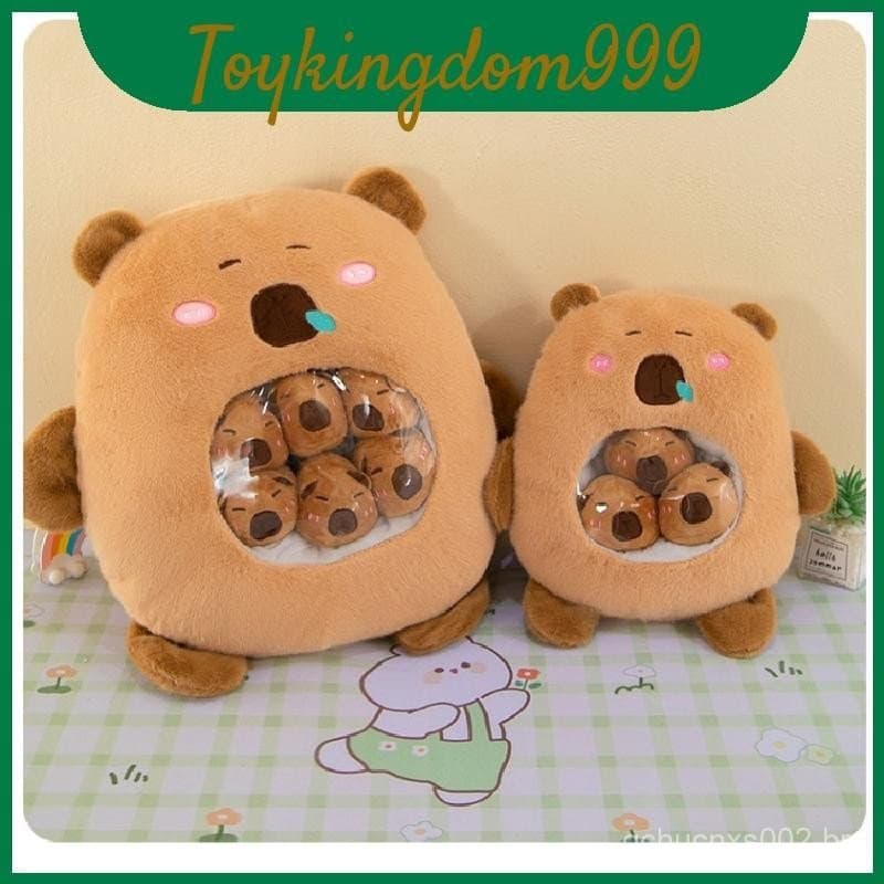 Travesseiro De Pelúcia Capivara Brinquedo Saco Seis Mini Pelúcias Animais Para Alívio Do Estresse Marrom Em