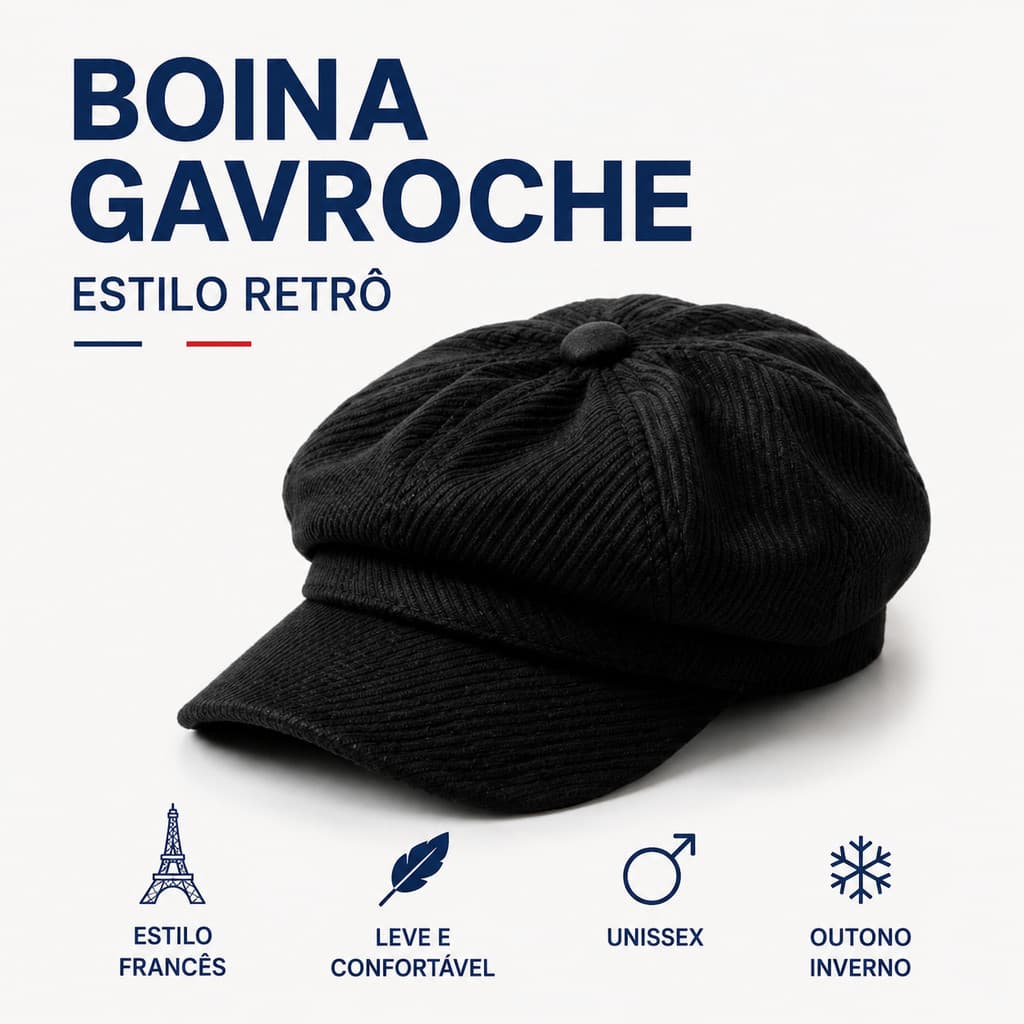 Gorro Boina Gavroche Octogonal Ajustável Estilo Frances Retrô Fashion