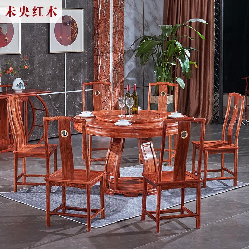 Móveis de mogno Ouriço Sândalo Vermelho Jacarandá Africano Nova Mesa de Jantar Chinesa Combinação de Cadeira Mesa Redond
