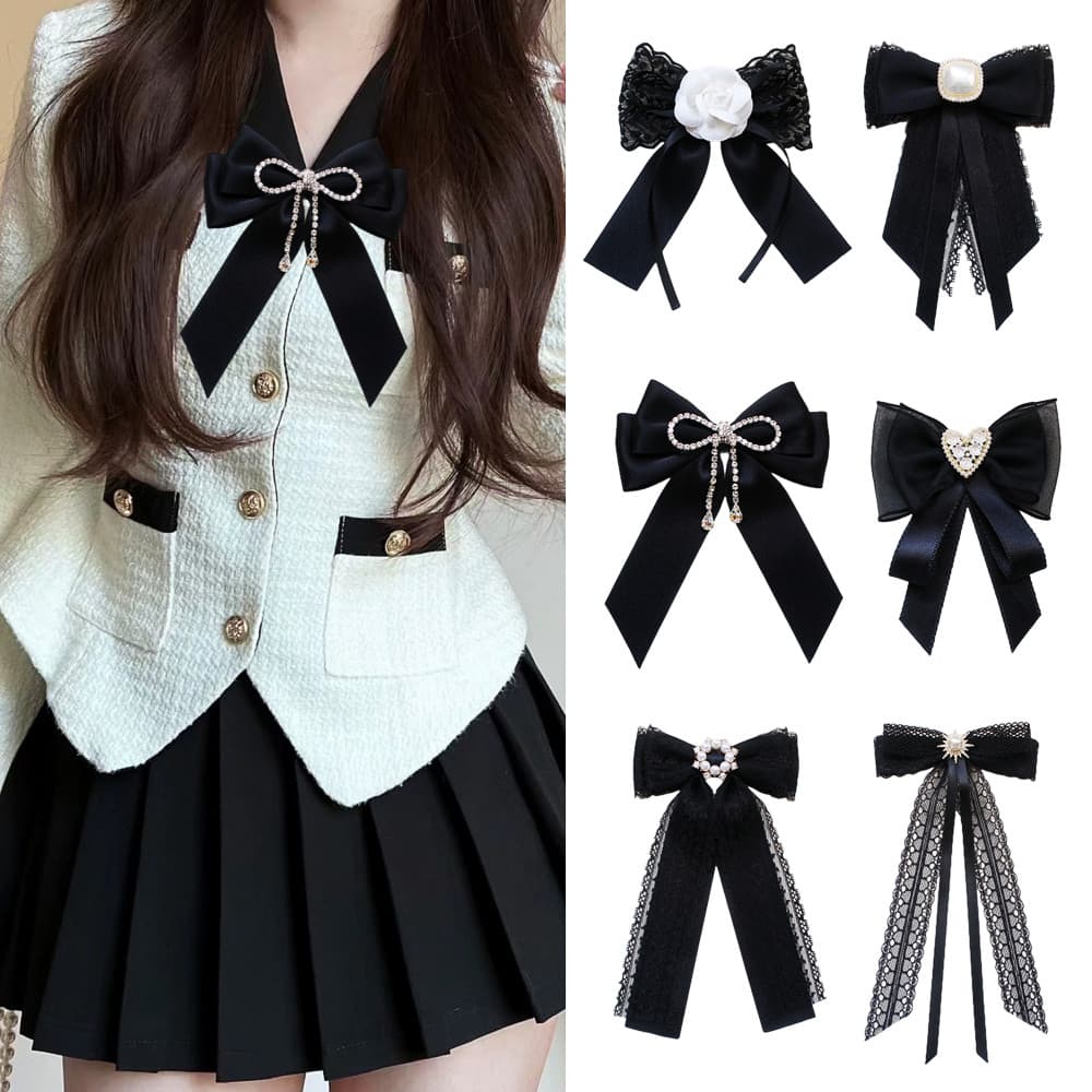 Gravata borboleta feminina renda preta Lolita JK saia camisa laço estilo japonês coreano decote acessórios Streamer cola