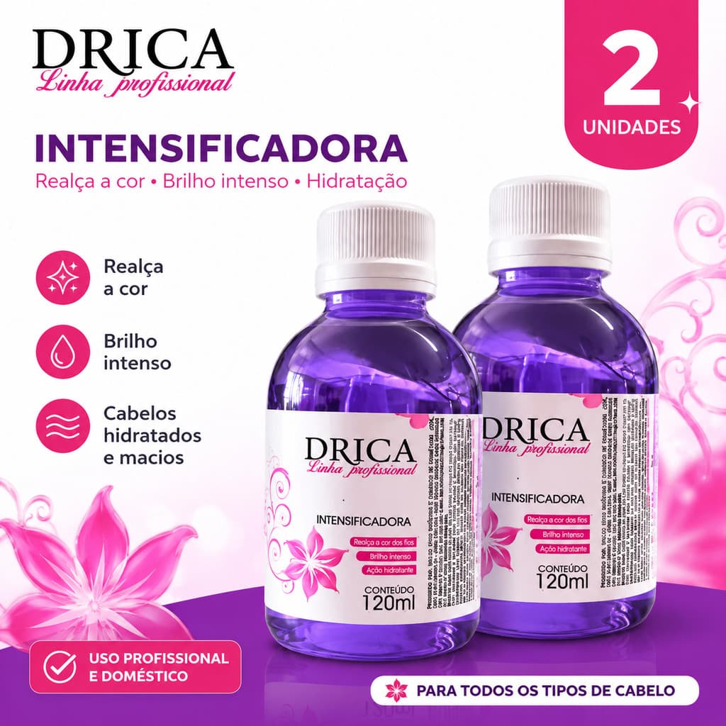 Kit 2un Base Intensificadora Linha Profissional Drica 120ml - Secagem rápida - Longa duração