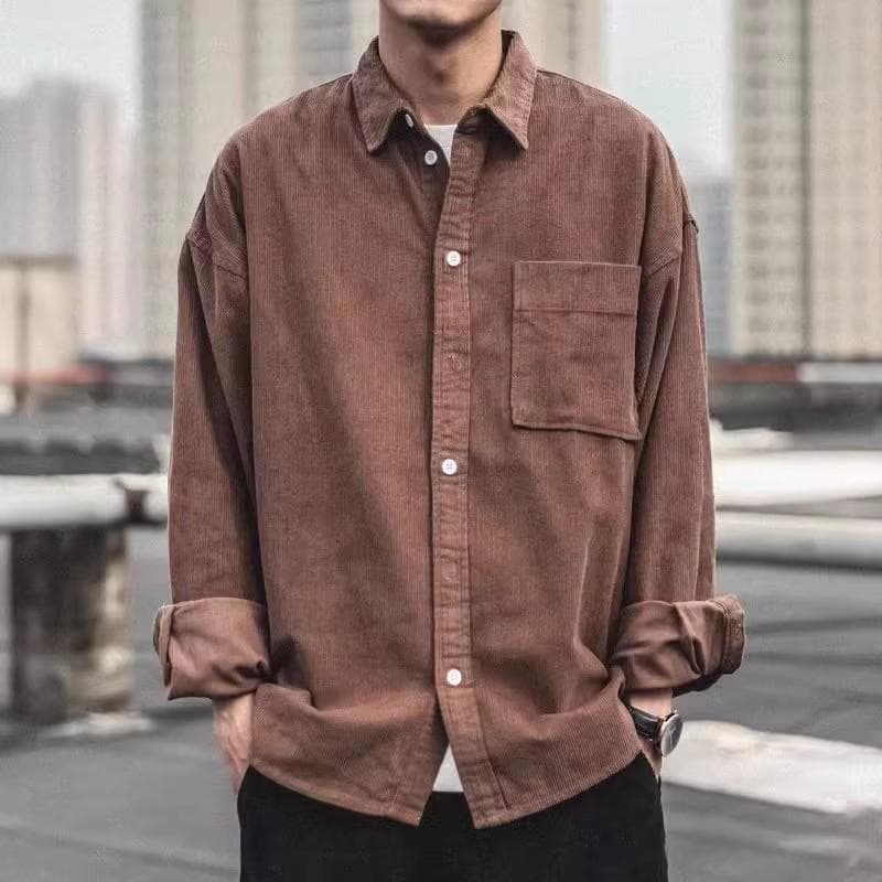 2025 novo estilo americano Retro veludo camisa masculina primavera outono japonês Casual All-Match camisa de manga compr