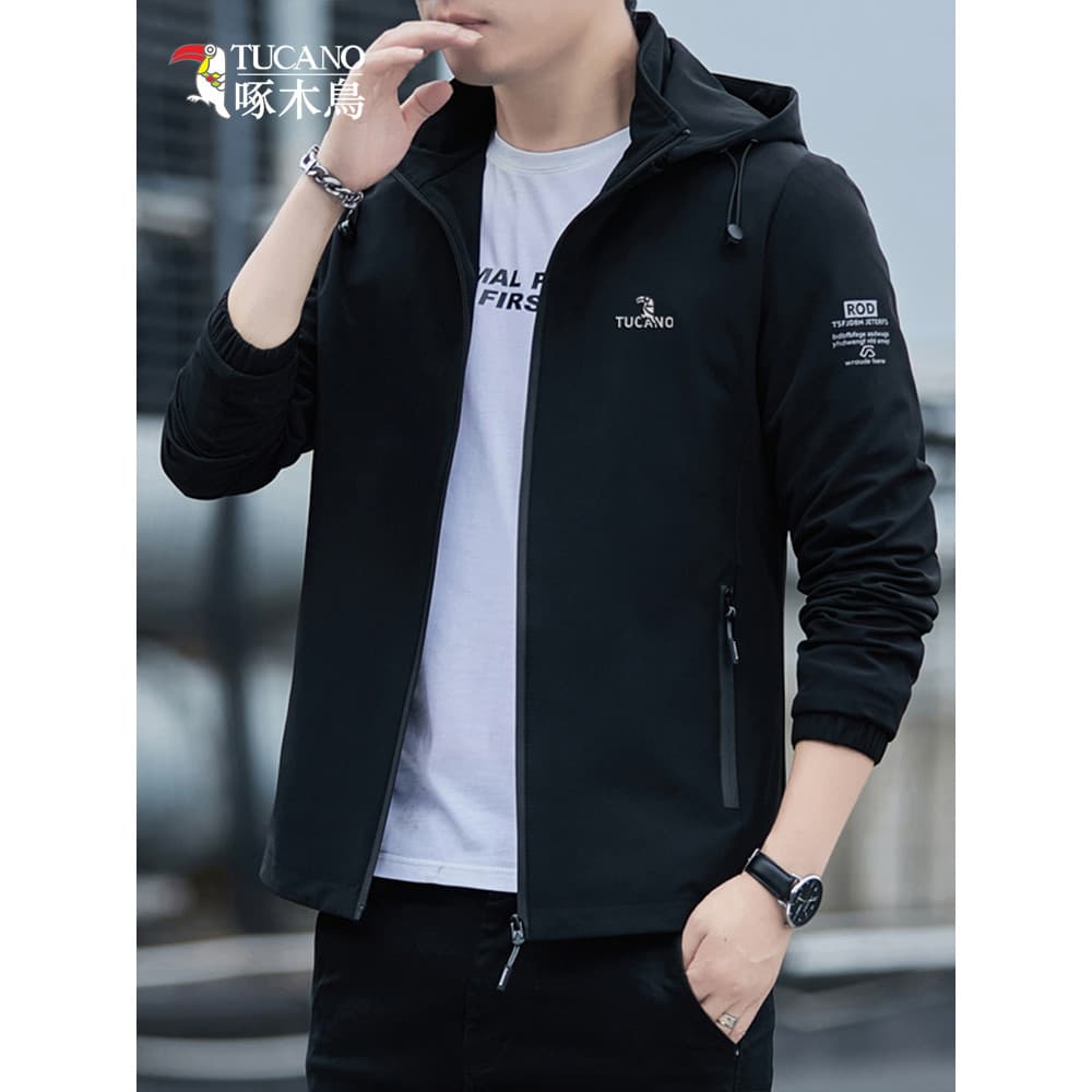 Woodpecker primavera outono jaqueta masculina com capuz versão coreana magro-ajuste Casual uniforme de beisebol All-matc