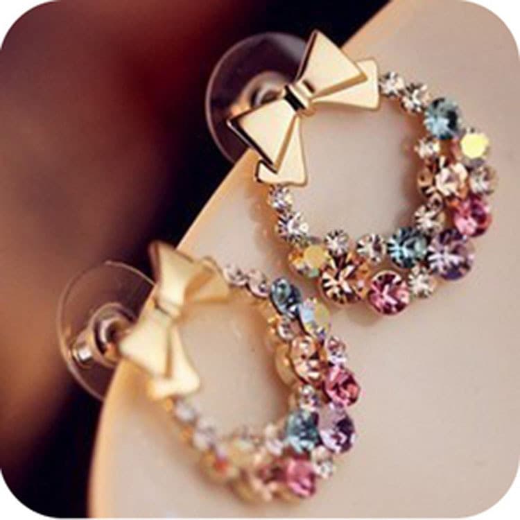 Versão coreana cheia de diamante arco brincos Retro requintado flor brincos coreano Popular brincos Yiwu jóias