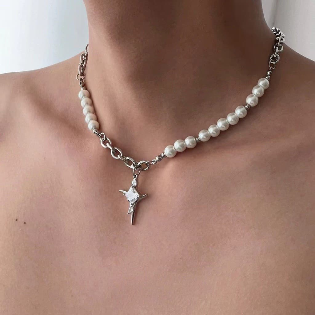 Europeu americano diamante-cravejado estrela cruz colar ins estilo simples nicho High-End redondo grânulo clavícula corr