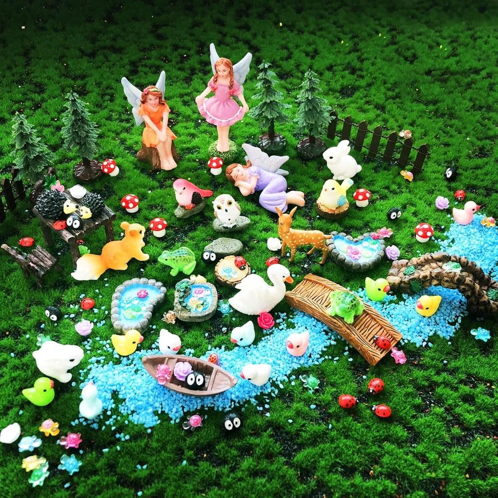 114 Peças de Acessórios para Jardim de Fadas, Kit para Exterior, Mini Decoração de Resina, Casa de Cogumelo com Elfos, V