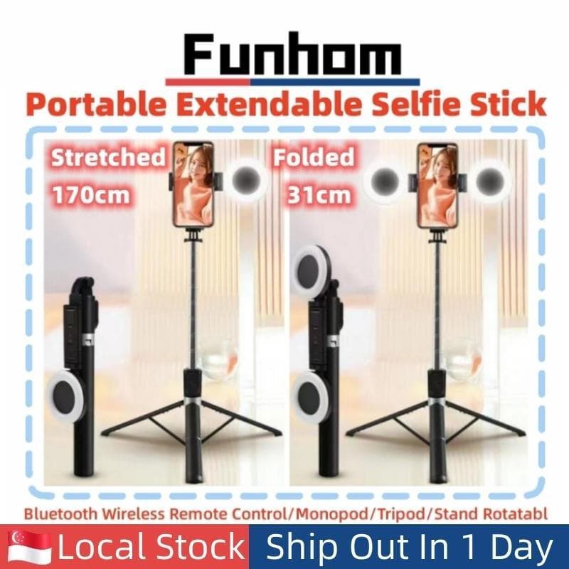 [SG Stocks] Bastão de selfie portátil, retrátil e dobrável com controle remoto Bluetooth sem fio destacável 1