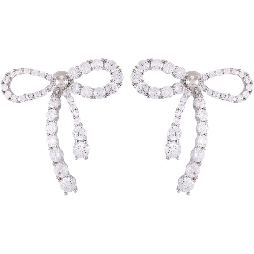 Brincos de Laço para Mulheres, Brilhantes com Strass e Zircônia Cúbica, Brincos de Laço Fofo em Ouro e Prata