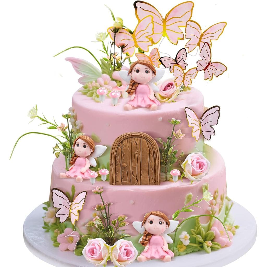 Kigley 38 Peças de Decorações para Bolo de Fada, Decoração de Bolo de Jardim, Decoração de Bolo de Fada com Cogumelos Ro