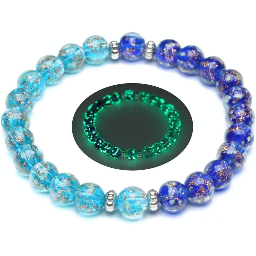 Pulseira de Vidro com Contas de Cura Espiritual, Pulseira Elástica com Contas Azuis Brilhantes para Mulheres, Pulseiras