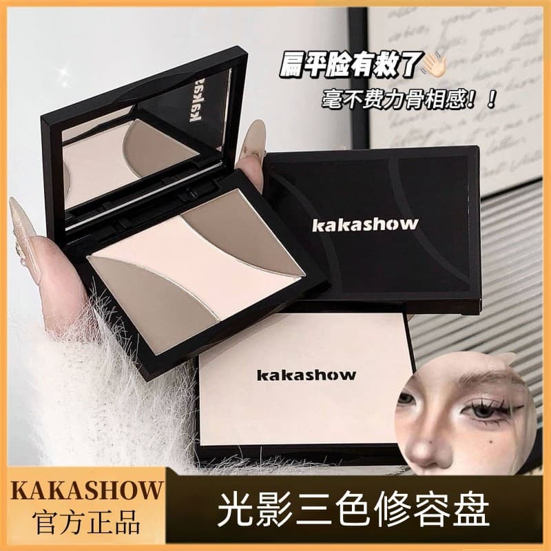 Kakashow Light Shadow Tricolor Contouring Palette Destaque Contorno Paleta Tudo-em-Um Sombra Fosca Sombra de Nariz Ilumi
