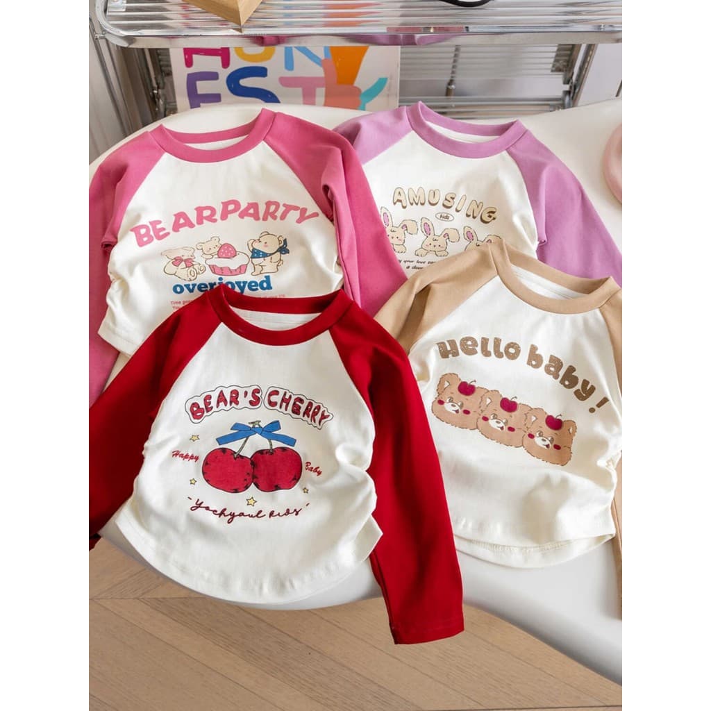 Menina dos desenhos animados impresso camiseta primavera menina versão coreana manga Raglan Casual topo outono pulôver c