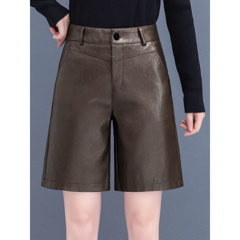 Cinco pontos de couro do plutônio Shorts senhoras cintura alta 2025 outono inverno novo estilo a linha exterior Wear com