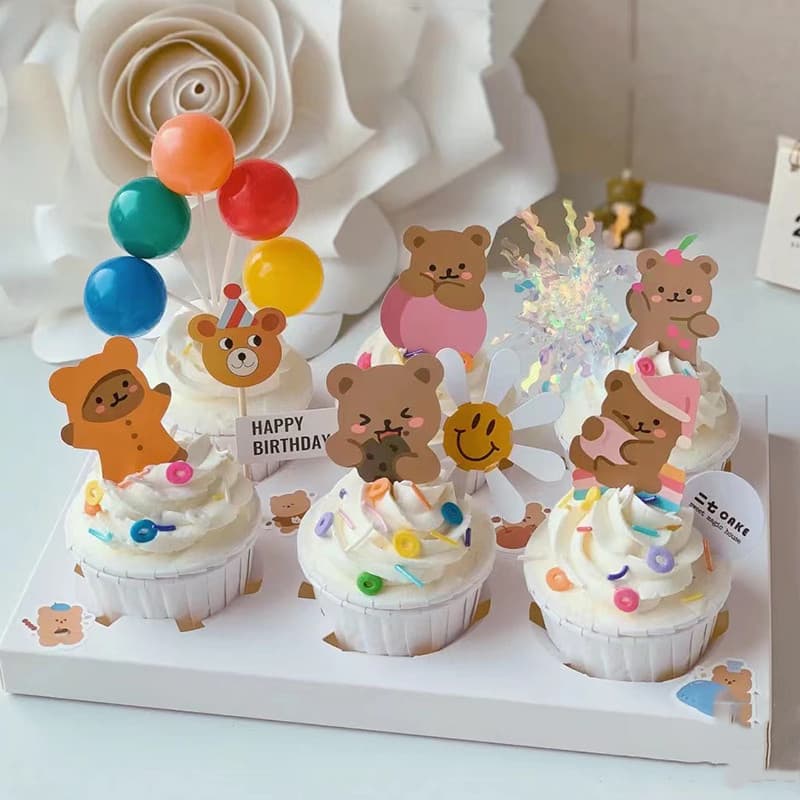 Dia das crianças bolo de aniversário decoração inserir cartão Cupcake decoração urso balão 61 cozimento copo Plug-In