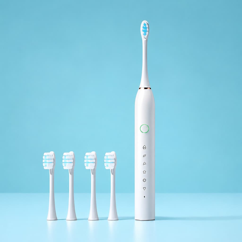 Escova de Dentes Elétrica Recarregável USB IPX7 Cabeças Extras