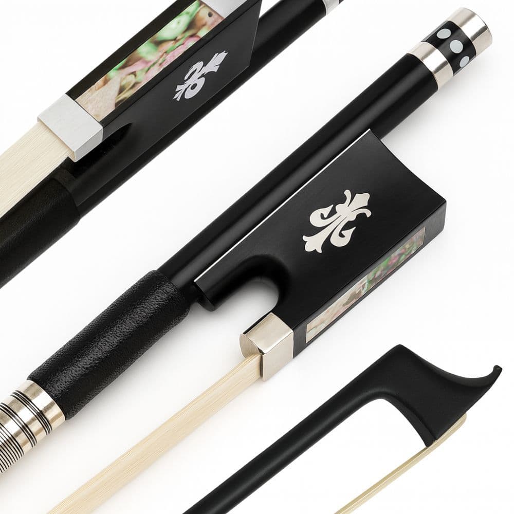 Arco Marinos Violino 4/4 Profissional Fibra de Carbono Crina Animal Genuína Talão Ébano Abalone