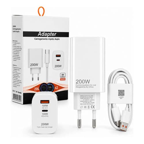 Carregador Turbo 200w Inteligente Usb-c Usb-a Bivolt Anatel