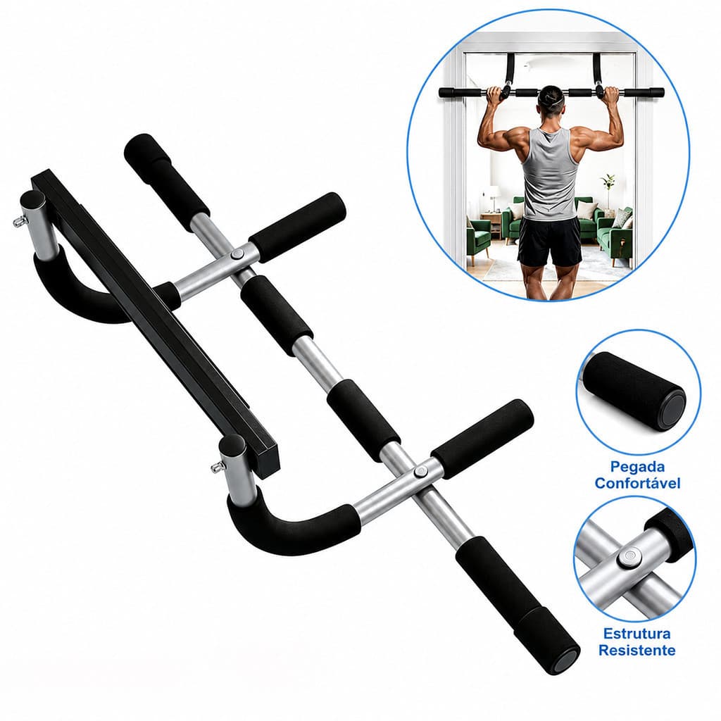 Barra De Exercício Ajustável Para Porta E Chão Treino Fitness Musculação