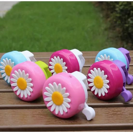 Campainha de bicicleta infantil divertida e multicolorida, em formato de margarida, para bicicletas de meninas, campainh