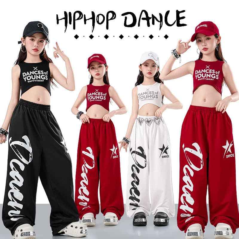 Versão coreana crianças jazz dança desempenho traje meninas dança de rua vermelho esportes colete terno médio grande cri