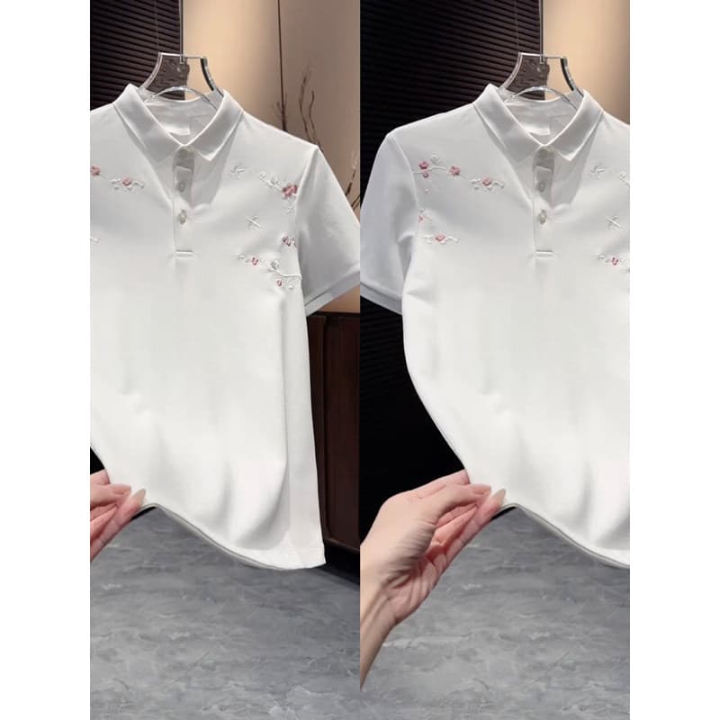 2026 verão novo estilo temperamento flor de ameixa bordado lapela meia manga camisa POLO masculina Casual All-Ma