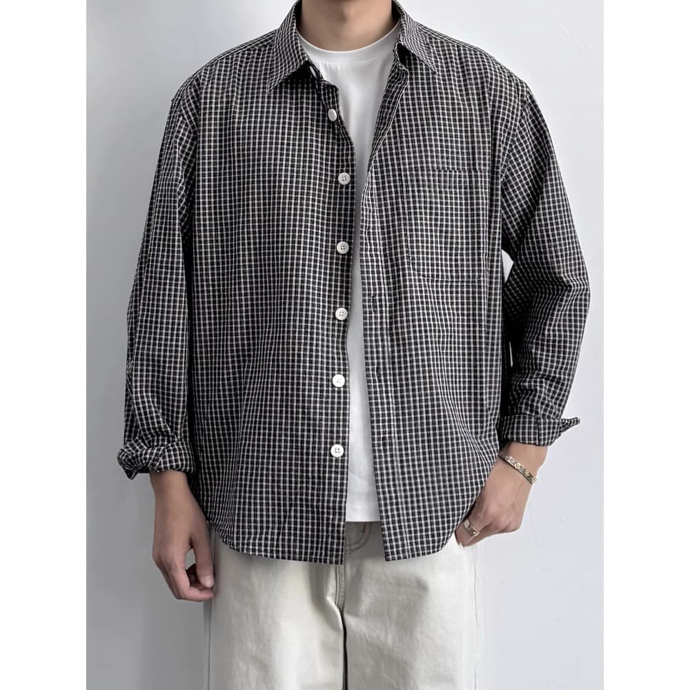 Camisa xadrez retrô japonesa de manga comprida masculina outono novo estilo Street Wear High-End solto Casual camisa All