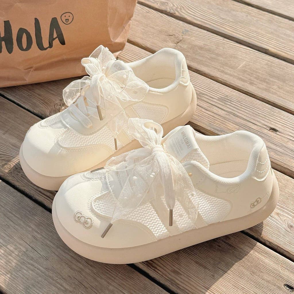 Doce estilo malha respirável sapatos de treinamento alemão feminino 2026 arco branco sapatos femininos de sola grossa Al