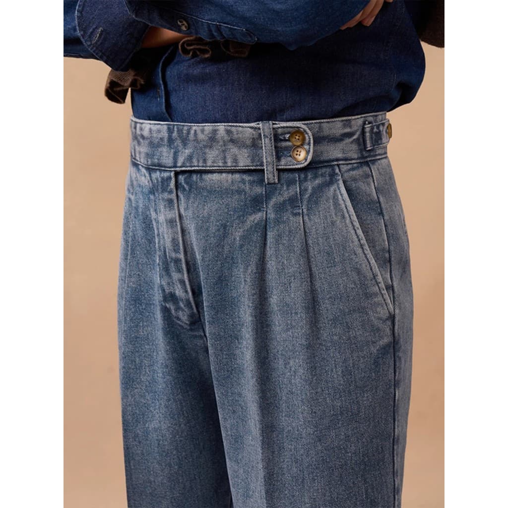 Britânico Nápoles Calças de Cintura Alta Cavalheiro Negócios Reto All-Match Casual Retro Lavado Commuter Denim Calças