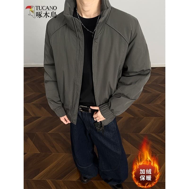 Woodpecker Jaqueta Genuína Masculina Inverno Engrossado Gola Dura Jaqueta Acolchoada de Algodão Jaqueta Americana Jaquet
