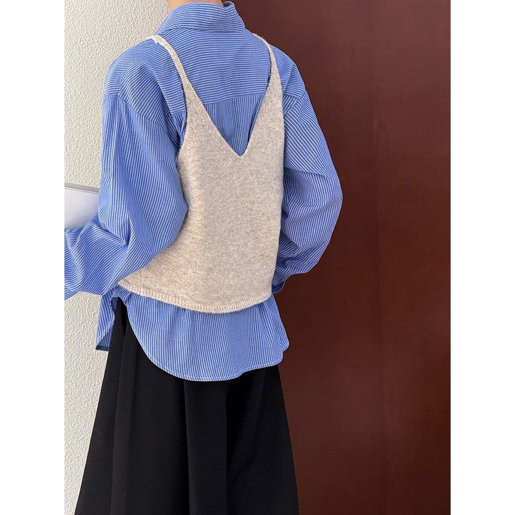 Hu enorme lindo colete feminino pequeno estilo japonês diversos colete de malha exterior em camadas camisola curta